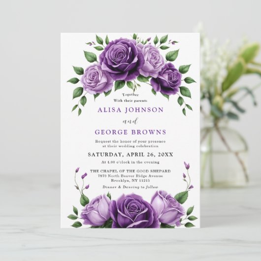 Paarse Boheemse Boho zomerbloemen bruiloft Kaart (Staand voorkant)