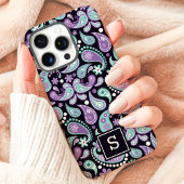 Paarse Boheemse Paisley Mooie Monogram Case-Mate iPhone Case
