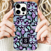 Paarse Boheemse Paisley Mooie Monogram Case-Mate iPhone Case