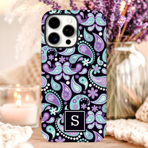 Paarse Boheemse Paisley Schattige Monogram iPhone 16 Pro Max Hoesje