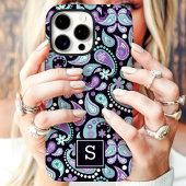 Paarse Boheemse Paisley Schattige Monogram Case-Mate iPhone Case