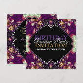 Paarse Boheemse Verjaardag Diner Uitnodiging (Voorkant / Achterkant)