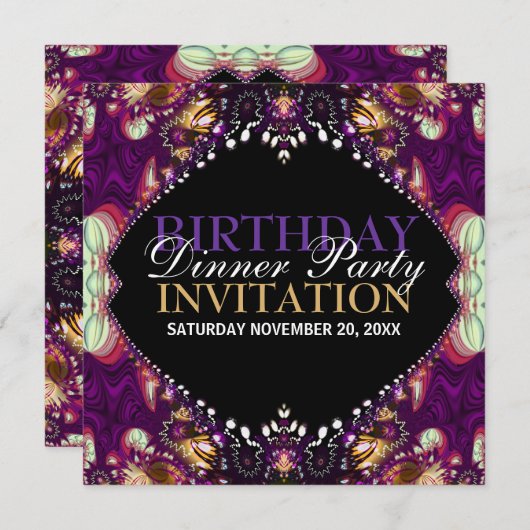 Paarse Boheemse Verjaardag Diner Uitnodiging (Voorkant / Achterkant)