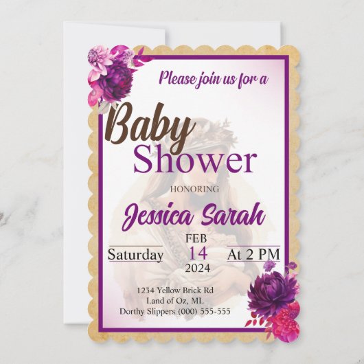 Paarse Boho baby douche uitnodigingen (Achterkant)