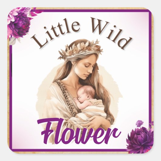 Paarse Boho Baby shower Vierkante Sticker (Voorkant)