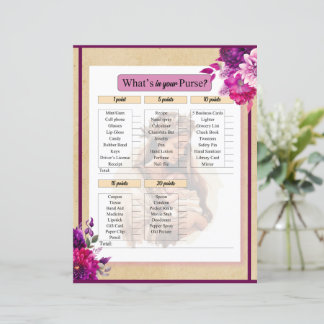 Paarse Boho Baby shower Wat in uw Purse Game