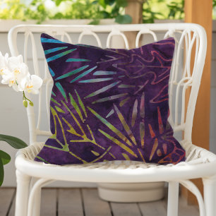 Paarse Boho Batik Bladpatroon Buitenkussen
