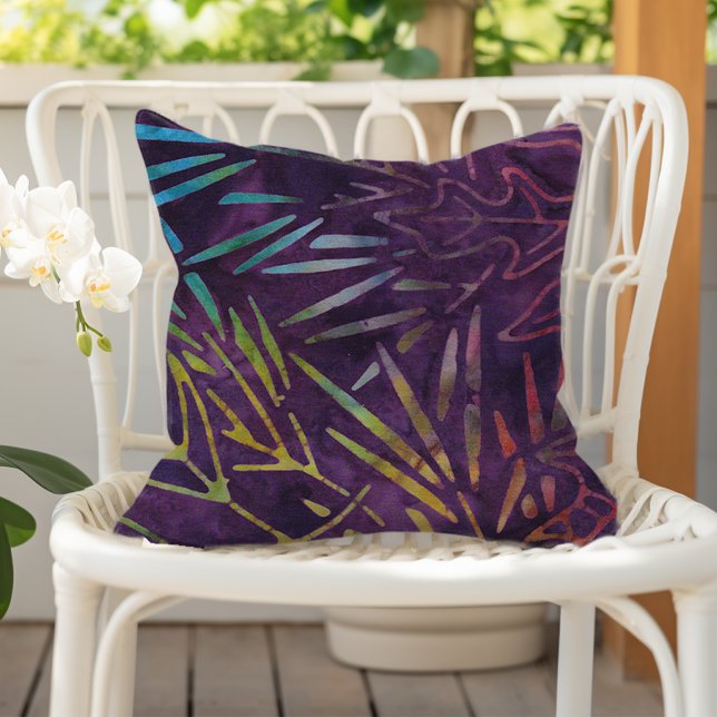 Paarse Boho Batik Bladpatroon Buitenkussen (Creator heeft geüpload)