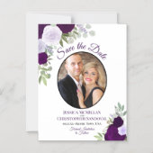 Paarse Boho Bloemen & Foto Bruiloft Save the Date Magnetische Uitnodiging (Voorkant)
