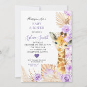 Paarse Boho Bloemen Giraffe Meisje Baby shower Kaart (Voorkant)