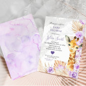 Paarse Boho Bloemen Giraffe Meisje Baby shower Kaart