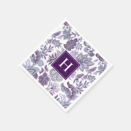 Paarse Boho Bloemen Monogram Servet (Hoek)