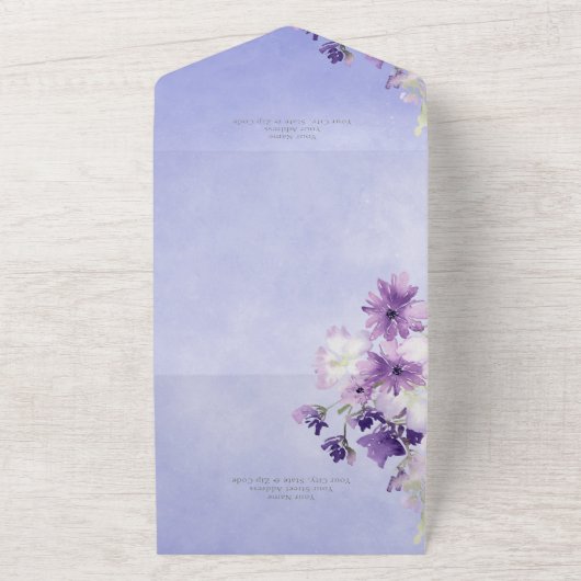 Paarse Boho Bloemen Paarse Diner All In One Uitnodiging (Buitenkant)