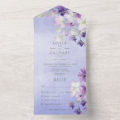 Paarse Boho Bloemen Paarse Diner All In One Uitnodiging (Binnen)