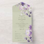 Paarse Boho Bloemen Salie Groen Diner All In One Uitnodiging (Binnen)