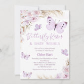 Paarse Boho Bloemen Vlinder Kisses Baby shower Kaart (Voorkant)