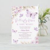 Paarse Boho Bloemen Vlinder Kisses Baby shower Kaart (Staand voorkant)