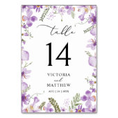 Paarse Boho Bloemige Trouwtafel Nummer Kaart (Achterkant)