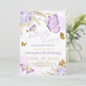Paarse Boho Butterfly Kisses en Birthday Wishes Kaart (Staand voorkant)