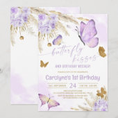 Paarse Boho Butterfly Kisses en Birthday Wishes Kaart (Voorkant / Achterkant)