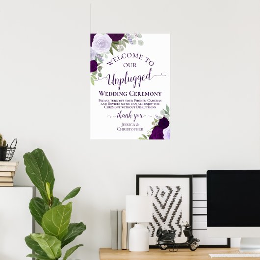 Paarse Boho Chic Bloemige Ongekoppelde Trouwceremo Poster (Thuiskantoor)