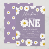 Paarse Boho Daisy One Girl's eerste verjaardag Kaart (Voorkant / Achterkant)