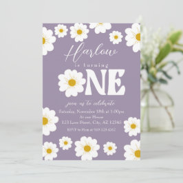 Paarse Boho Daisy One Girl's eerste verjaardag Kaart