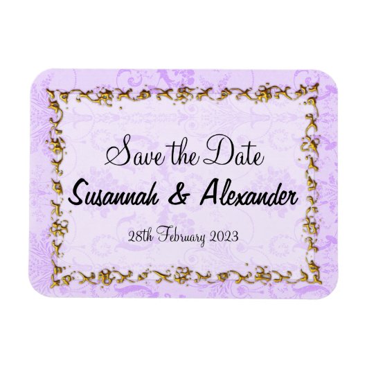  Paarse Boho Damask sla de datum op Magneet (Horizontaal)