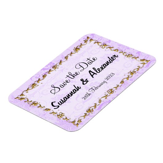  Paarse Boho Damask sla de datum op Magneet (Linkerzijde)