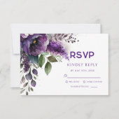 Paarse Boho Elegant Floral Waterverf Wedding RSVP Kaartje (Voorkant)