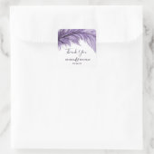 Paarse Boho Feather Elegant Wedding Dank je Vierkante Sticker (Tas)