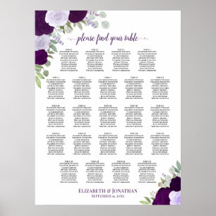 Paarse Boho Floral 23 Tafel Bruiloft Zitkaarten Poster