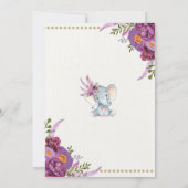 Paarse Boho Floral Elephant Baby shower Uitnodigen Kaart (Achterkant)
