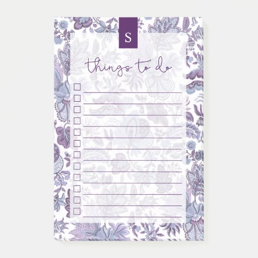 Paarse Boho  Floral, in de lijst opgenomen Post-it® Notes (Voorkant)