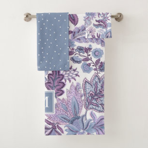 Paarse Boho  Floral Monogram Bad Handdoek