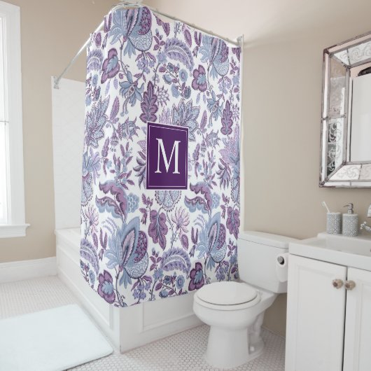 Paarse Boho  Floral Monogram Douchegordijn (In situ)