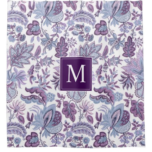 Paarse Boho  Floral Monogram Douchegordijn (Voorkant)