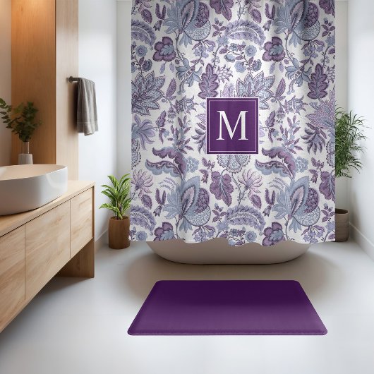 Paarse Boho Floral Monogram Douchegordijn