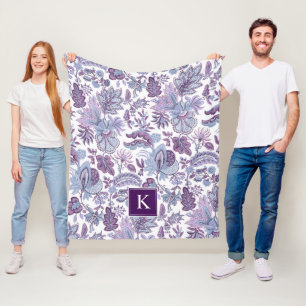Paarse Boho  Floral Monogram Fleece Deken