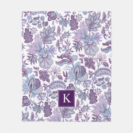 Paarse Boho  Floral Monogram Fleece Deken (Voorkant)