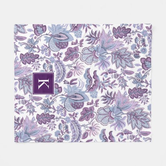 Paarse Boho Floral Monogram Fleece Deken (Voorkant (Horizontaal))
