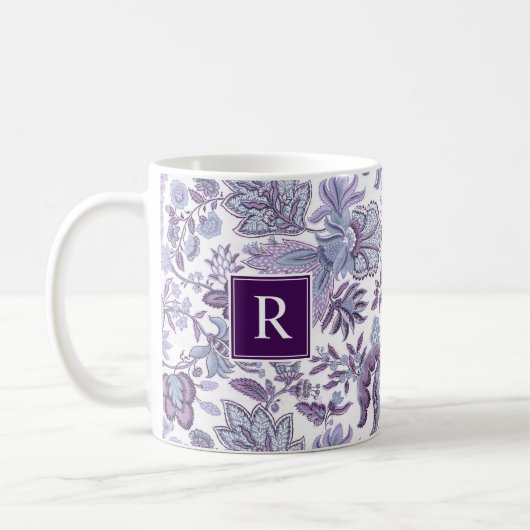 Paarse Boho  Floral Monogram Koffiemok (Links)