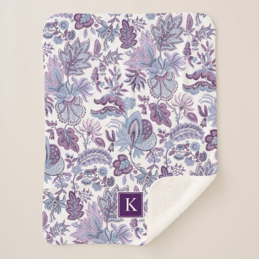 Paarse Boho  Floral Monogram Sherpa Deken (Voorkant)