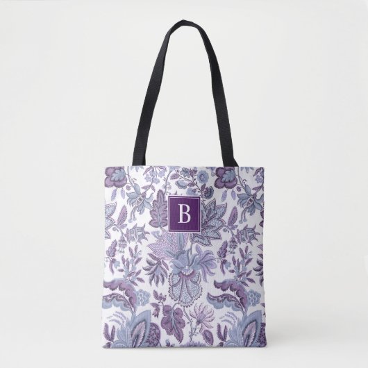 Paarse Boho  Floral Monogram Tote Bag (Voorkant)
