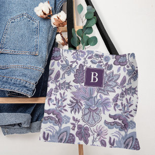 Paarse Boho  Floral Monogram Tote Bag