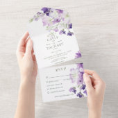 Paarse Boho Floral White Dinner All In One Uitnodiging (Afscheurbaar)