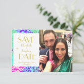 Paarse Boho Foto Wedding Save the Date (Staand voorkant)