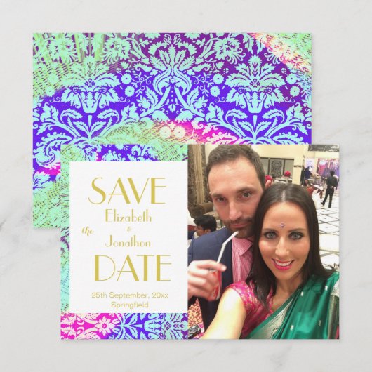 Paarse Boho Foto Wedding Save the Date (Voorkant / Achterkant)