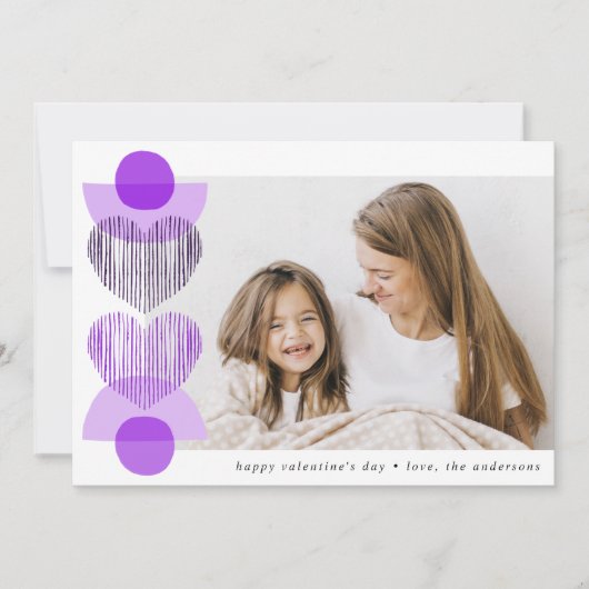 Paarse Boho Hearts Foto Valentijnsdag Feestdagenkaart (Voorkant)