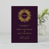 Paarse Boho Hemelse Zon Monogram Save Date Folie Uitnodiging (Staand Voorkant)